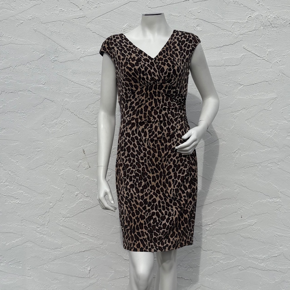 Lauren Ralph Lauren Cap Sleeve Bodycon Ruched Dress in Animal Print size 8